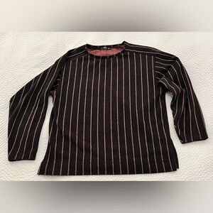 ZARA casual pull on long sleeve black shirt with vertical red and white stripes